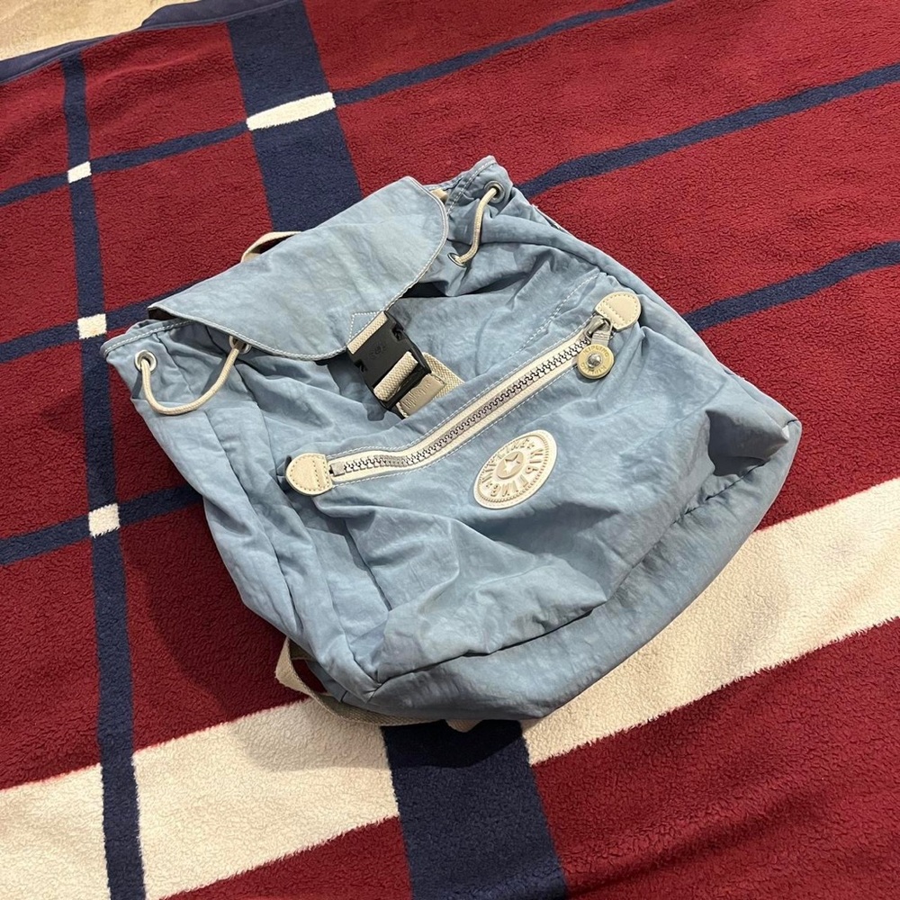 Kipling keeper blue Backpack Rucksack Parachute Med Bag Vtg Drawstring Nylon